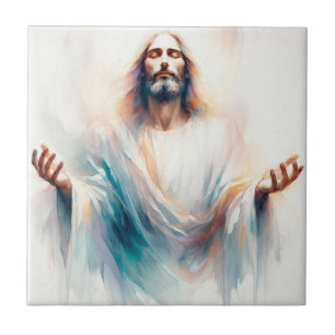 Watercolor Jesus with Open Arms – Inspiring Christ Tile