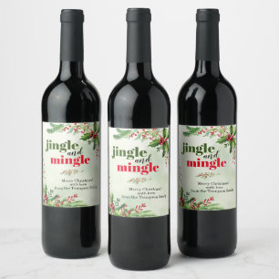 Watercolor Jingle and Mingle Christmas Holiday Wine Label