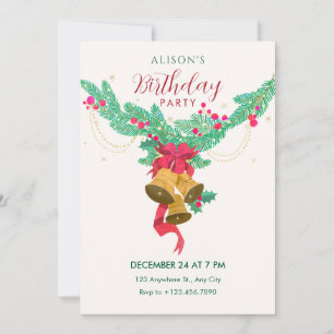 Watercolor jingle bells christmas birthday invitation