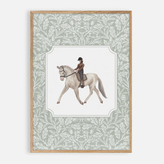 Watercolor joceky on a horse, vintage nursery  poster