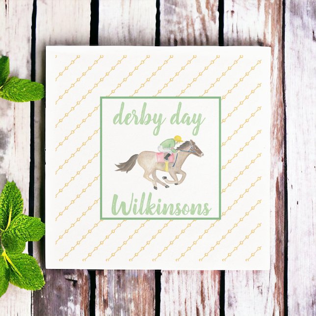 Watercolor Jockey Derby Party Horse Race Gold  Napkin (Creator Uploaded)