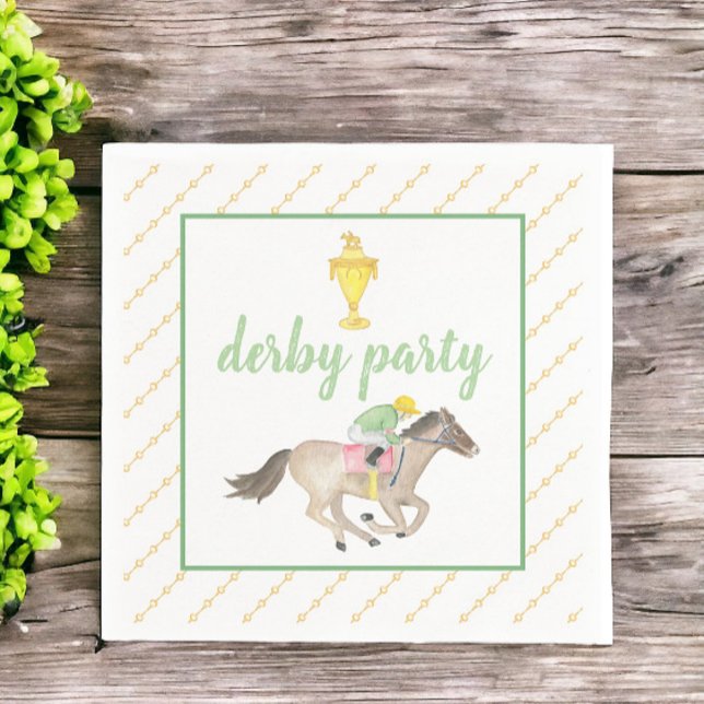 Watercolor Jockey Derby Party Horse Race Gold  Napkin (Creator Uploaded)