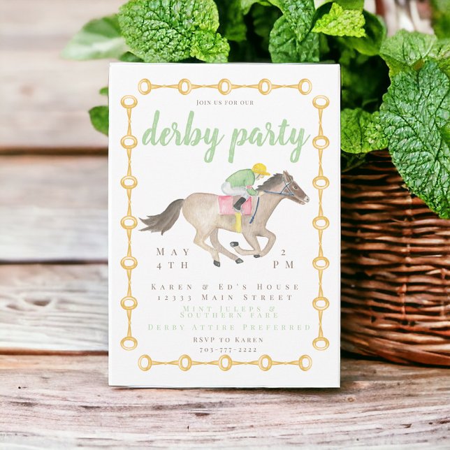 Watercolor Jockey Derby Party Horse Race Invitation (Creator Uploaded)