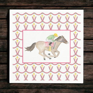 Watercolor Jockey Derby Party Horse Racing Roses Napkin