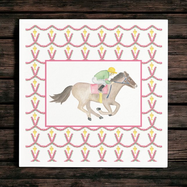 Watercolor Jockey Derby Party Horse Racing Roses Napkin (Creator Uploaded)