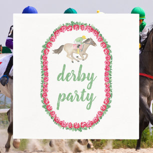 Watercolor Jockey Derby Red Roses Border Party Napkin