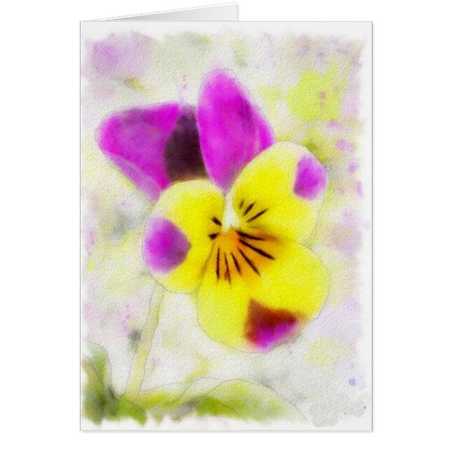 Watercolor Johnny Jump Up Viola Birthday Card (Front)