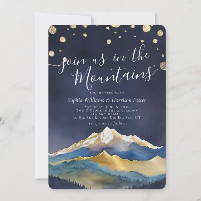Watercolor Join Us In The Mountains Wedding Photo Invitation (Front)
