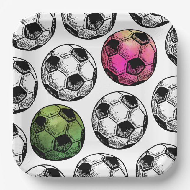 Watercolor Joint Soccer Party Plates (Front)