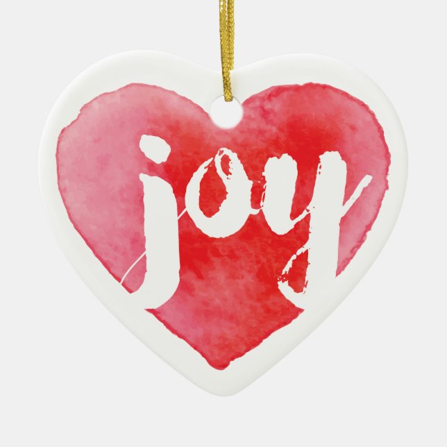 Watercolor Joy Heart Christmas Tree Ornament (Front)