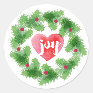 Watercolor Joy Pine Wreath Holiday Sticker
