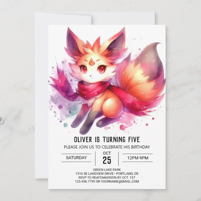 Watercolor Joyful Fox Birthday Invitation (Front)