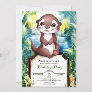 Watercolor Joyful Otter Birthday Invitation