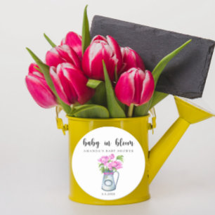 Watercolor jug of flowers - baby in bloom  classic round sticker