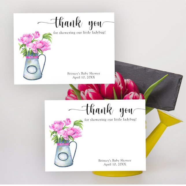 Watercolor jug of flowers thank you baby shower card (Creator Uploaded)