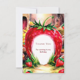 Watercolor Juicy Sweet Strawberry Birthday Thank You Card