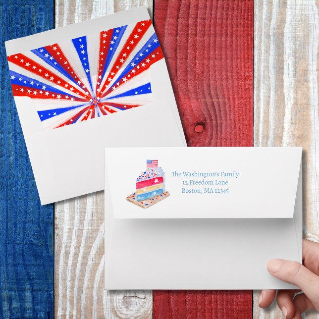Watercolor July 4th Cake Party Envelope (Creator Uploaded)