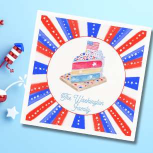 Watercolor July 4th Cake Party Napkin