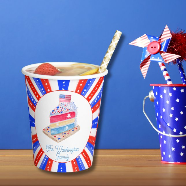 Watercolor July 4th Cake Party Paper Cups (Creator Uploaded)