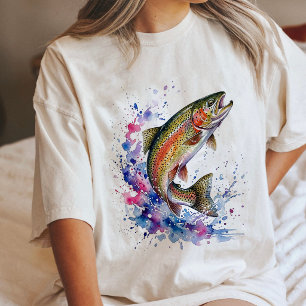 Watercolor Jumping Rainbow Trout Splash Art Tri-Blend Shirt