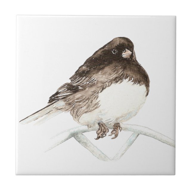 Watercolor Junco Bird art Tile (Front)