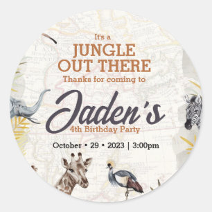 Watercolor Jungle Animal Birthday Thank you Classic Round Sticker