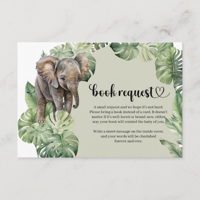 Watercolor Jungle Animal Safari Baby Shower Enclosure Card (Front)
