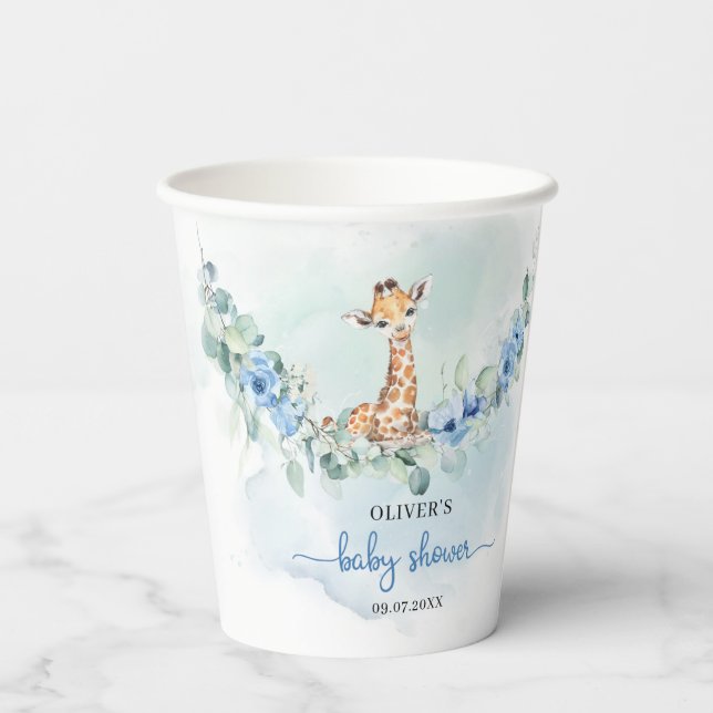 Watercolor jungle animals baby Giraffe paper cups (Back)