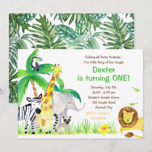 Watercolor Jungle Animals Invitation (Lion)