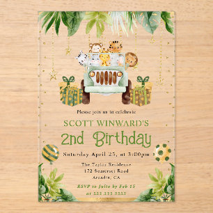 Watercolor Jungle Animals Kids Birthday Acrylic Invitations