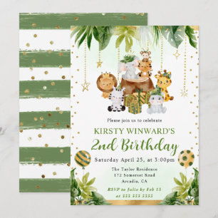 Watercolor Jungle Animals Kids Birthday Invitation