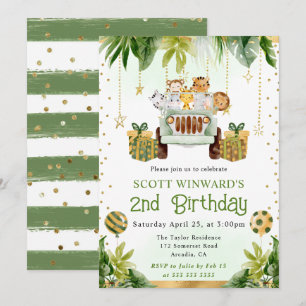 Watercolor Jungle Animals Kids Birthday Invitation