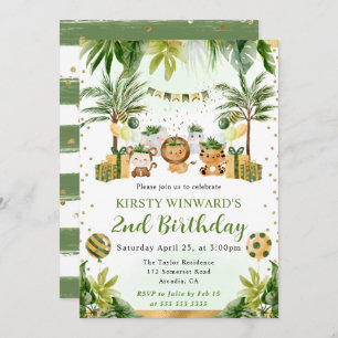 Watercolor Jungle Animals Kids Birthday Invitation