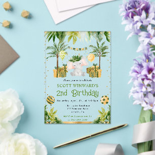 Watercolor Jungle Elephant Kids Birthday Acrylic Invitations