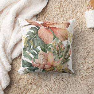 Watercolor Jungle Orchid Flowers Cushion