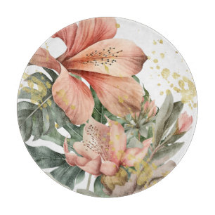 Watercolor Jungle Orchid Flowers Cutting Board