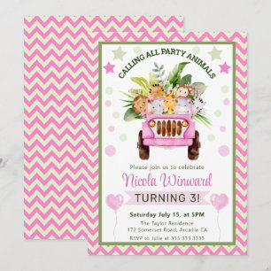 Watercolor Jungle Safari Animals Birthday Invitation