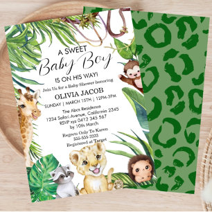 Watercolor Jungle Safari Animals Boy Baby Shower Invitation