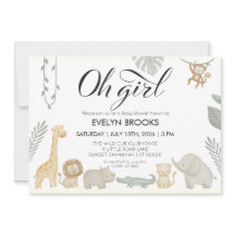 Watercolor Jungle Safari Animals Girl Baby Shower