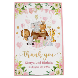 Watercolor Jungle Safari Animals Girls Birthday Medium Gift Bag