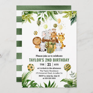 Watercolor Jungle Safari Animals Kids Birthday Invitation