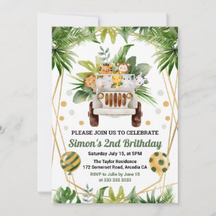Watercolor Jungle Safari Animals Kids Birthday  Invitation