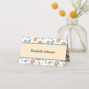 Watercolor Jungle Safari Animals Tropical Leaves Place Card