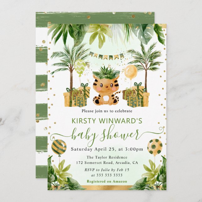 Watercolor Jungle Tiger Baby Shower Invitation (Front/Back)