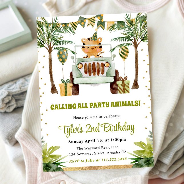 Watercolor Jungle Tiger Kids Birthday Invitation (Creator Uploaded)