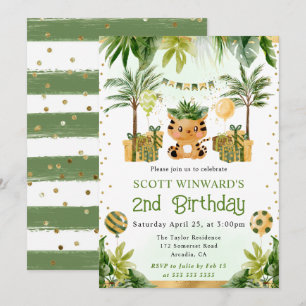Watercolor Jungle Tiger Kids Birthday Invitation