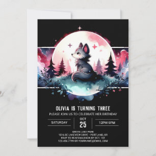 Watercolor Jungle Wolf Birthday Invitation