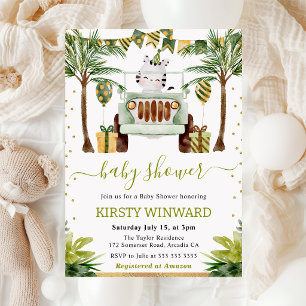Watercolor Jungle Zebra Baby Shower Invitation