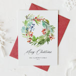Watercolor Juniper and Holly Wreath Christmas Holiday Card<br><div class="desc">Merry Christmas! Send your holiday message to family and friends with this festive watercolour Christmas card. It features a watercolour wreath of winter berries and greenery. Personalise this botanical holiday card with your details. This watercolour Christmas card is available on other cardstock. Matching items are available.</div>