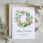 Watercolor Juniper and Holly Wreath Christmas Holiday Card<br><div class="desc">Merry Christmas! Send your holiday message to family and friends with this festive watercolour Christmas card. It features watercolour wreath of winter berries and greenery. Personalise this botanical Christmas card with your details. This watercolour Christmas card is available on other cardstock. Matching items are available.</div>